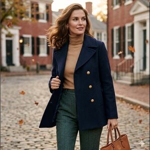 J. CREW Wool Blend‎ Navy Gold Buttons Double Breasted Military Sailor Peacoat 0